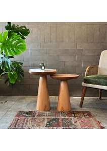 2'li Zigon Mantar Sehpa Mushroom | Masif Ahşap Modern Yan Sehpa Takımı